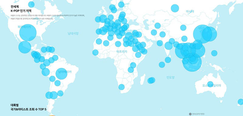 Map showing K-pop's popularity by global region released