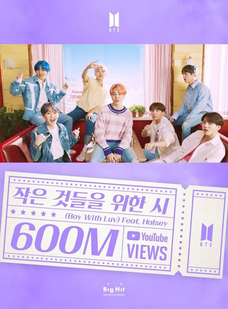 BTS' 'Boy With Luv' hits 600m YouTube views